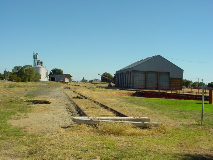 The view looking south from the terminus, showing the goods shed in the left
distance and the turntable pit on the right.
