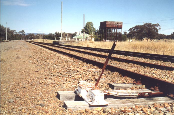 
The view in the yard looking west towards the platform and elevated water
tank.
