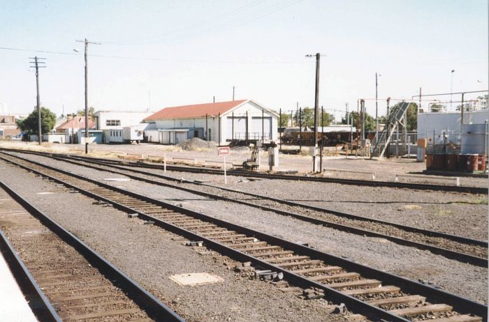 
General view from the end of the platform in the Narromine end of the yard,
with part of oil storage facility on right.
