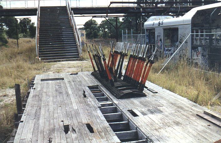 
The remains of the station.  The lever frame is still present (it has
since been removed).
