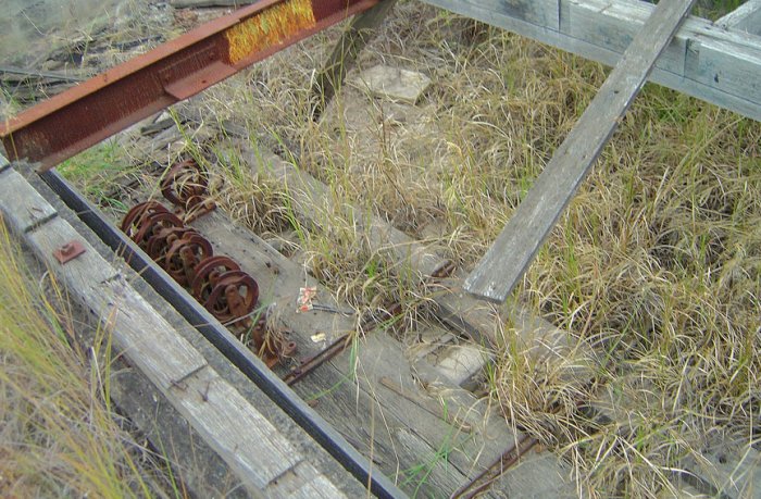 Only the pit and some pulleys remain of the platform-mounted signal box.