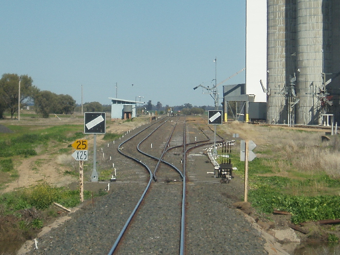 A shot of Edgeroi Yard coming from Gurley. The lines from left to right are; Main Line, Loop Line, Back Road and Silo Siding.