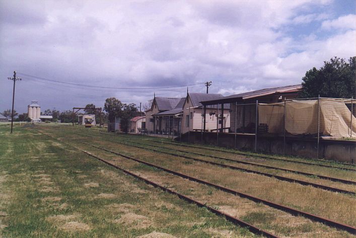 
The station and platform buildings at Finley are still being used as a
community centre.  Interestingly, the station building was not at track
level.  Several track are left in the yard, as well as signal posts,
lever frame, the remains of the scales and a transfer crane.

