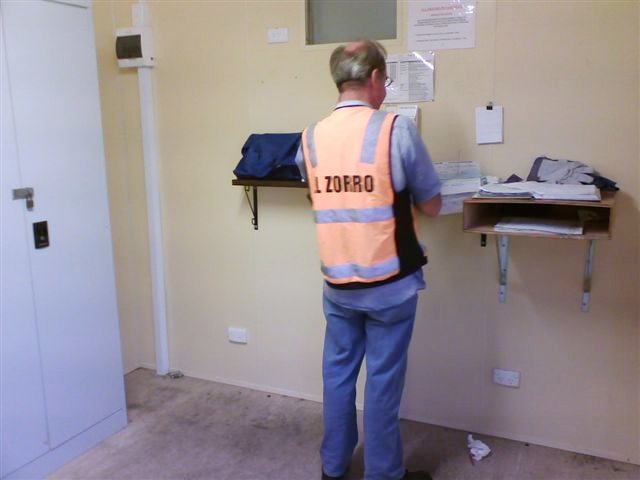 A driver performs safeworking procedures in the staff hut.