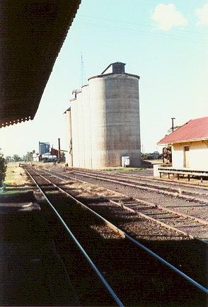 
The view from the station of the silos and goods shed.
