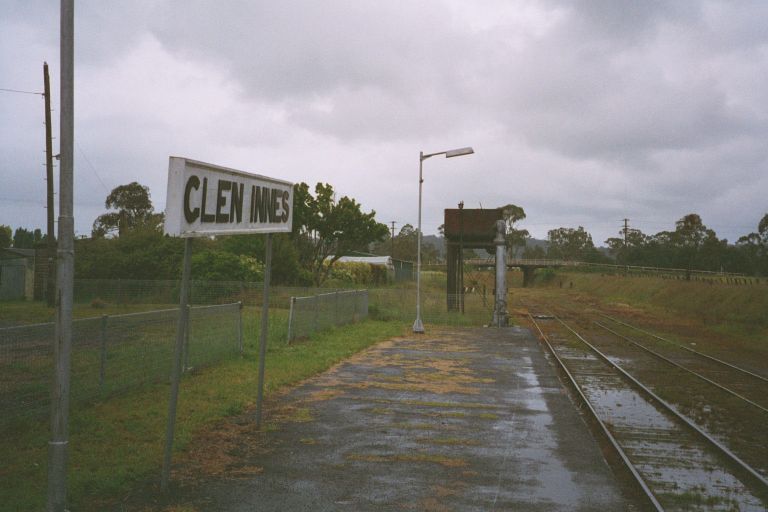 
The southern end of the platform, with the nameboard and water tank.
