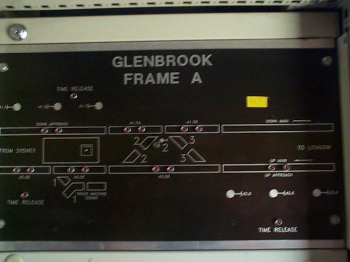 A close-up view of the track indicator panel at Glenbrook.