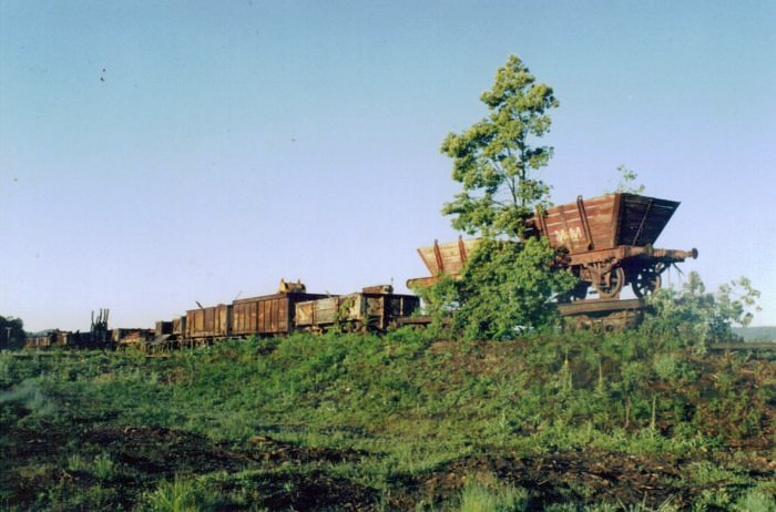 A view looking towards the turntable road, which is being used to store a number of wagons.