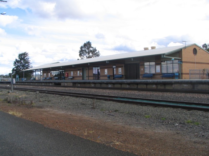 Trackside view of the station building.  The line to Sydney runs away to the left.