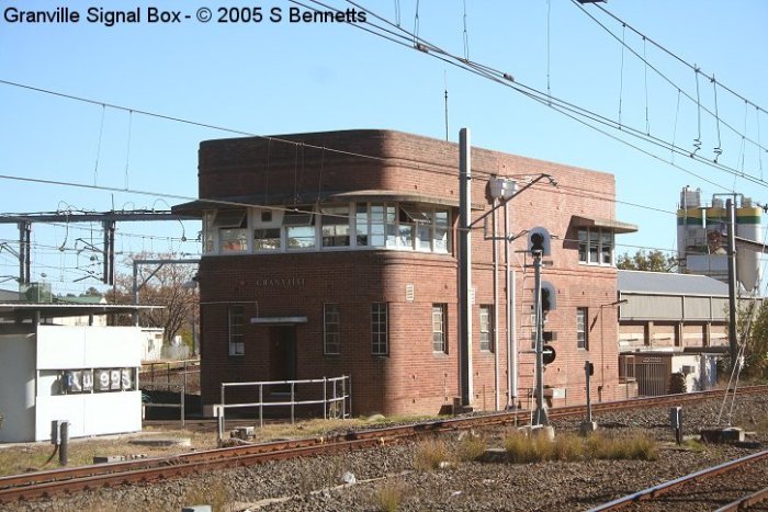 A view of Granville signal box. Boral Concrete located on Parramatta Rd can be seen in the right of photo.