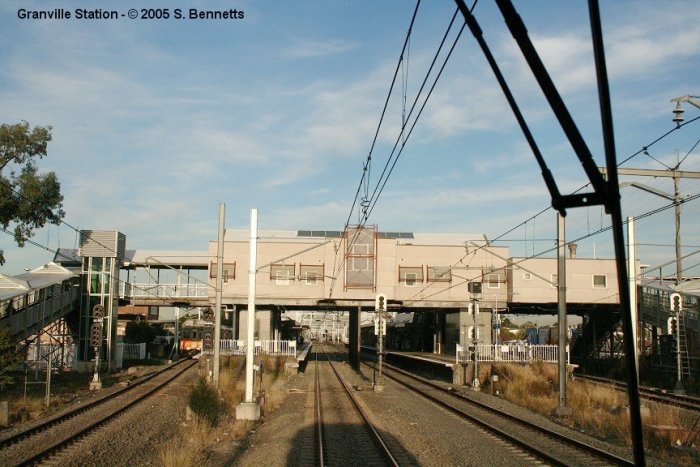 The western end of Granville station from a drivers point of view. The photo is taken from rear of a Blue Mountains train looking east.