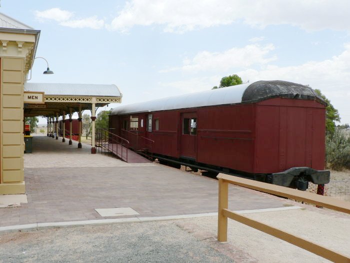 Several carriages are stored on the main platform.