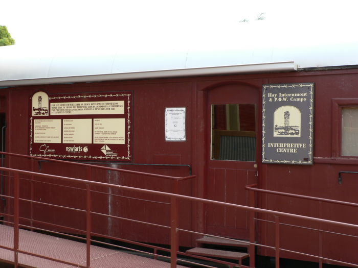The carriages at the station form part of an exhibition.