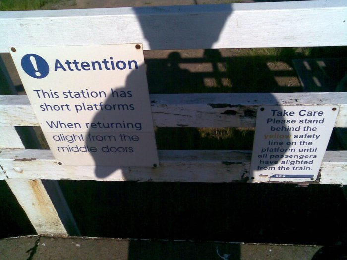 The short platform warning notice on the station/