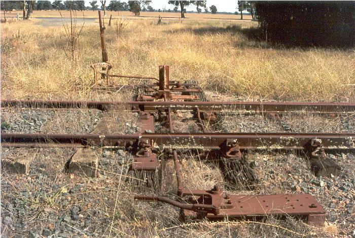 
A close-up of D frame at the Corowa end of the yard, still connected to the
points.
