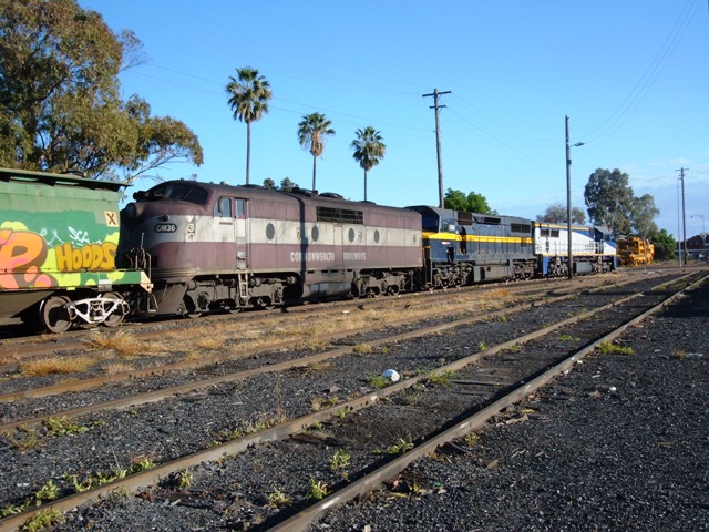 A train hauled by a VL/C/GM combination sits in the northern end of the yard.