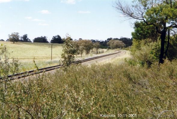 
Nothing remains at the site, in this view looking north.  The station
was on the left hand side of the line, with a loop siding opposite.
