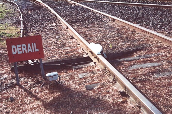 
A close-up of the derailer at the Sydney end of the grain siding.
