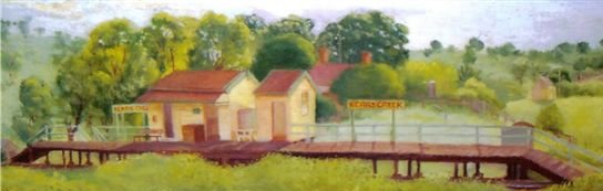 A painting of Kerrs Creek station circa 1956, by Hilton McCormick (aged 12).