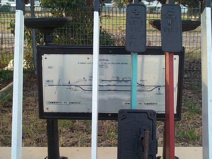 The yard diagram at lever frame on the platform.