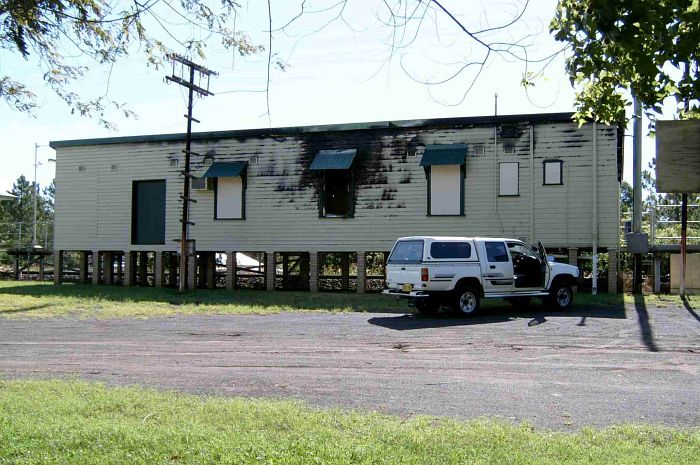 
The road-side view of the burnt-out station building.
