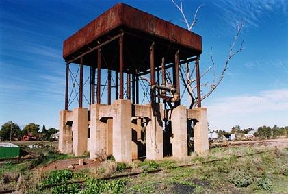 
A close up of the water tank, showing the concrete and steel supports.
