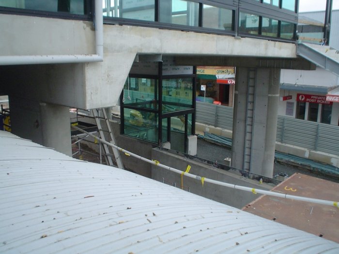 A picture of the new street level to footbridge lift.