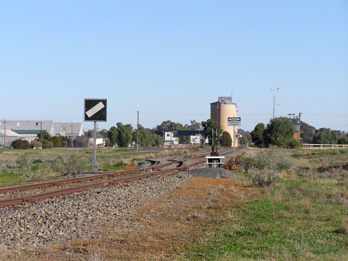 The view looking west into Lockhart Station/yard area from the level crossing on East Street (Main Road No. 370).