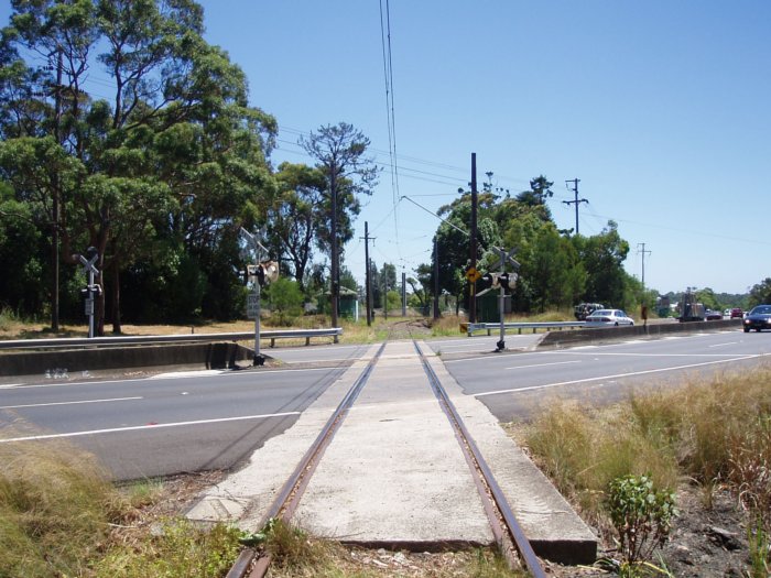 The view looking up towards the former junction with the main line. The track is now slewed to the right to meet the Sydney Tramway Museum.