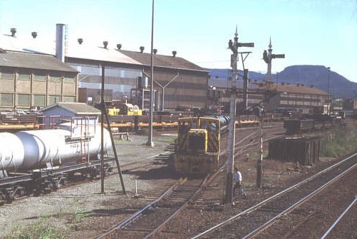 A steel works shunter moving around its heavy cargo.
