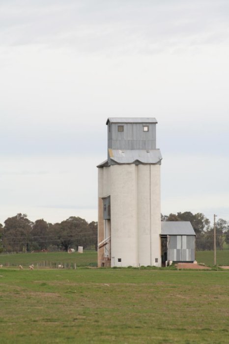 The silo that stands opposite the station building.