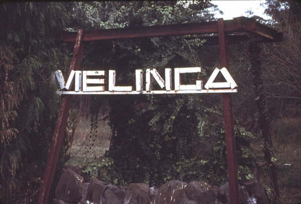 The unusual sign consisting angle iron proudly depicts the station name.