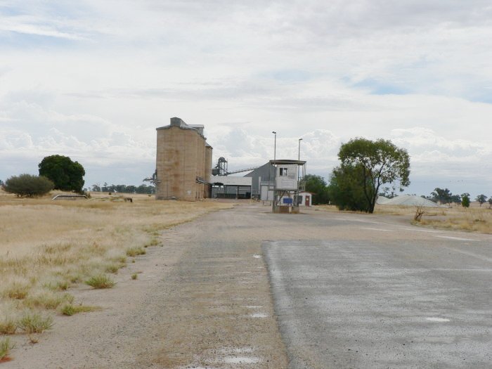 The road approach to the silo facility. The station remains are visible on the left.