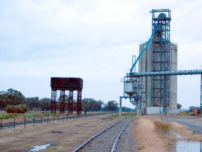 The view looking north.  The one-time station was located one the far left, in front of the tank.