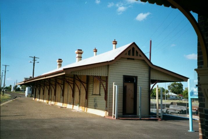 
The station building has been boarded up.
