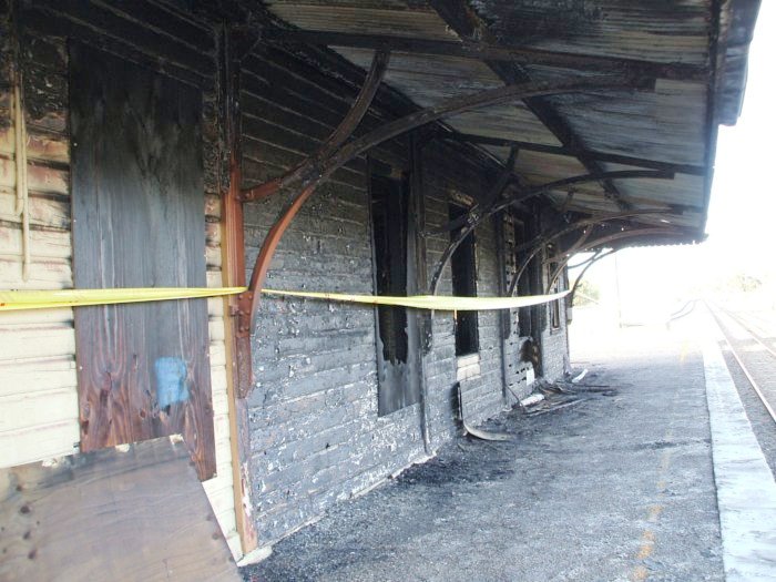 A view of the fire-damaged station building.