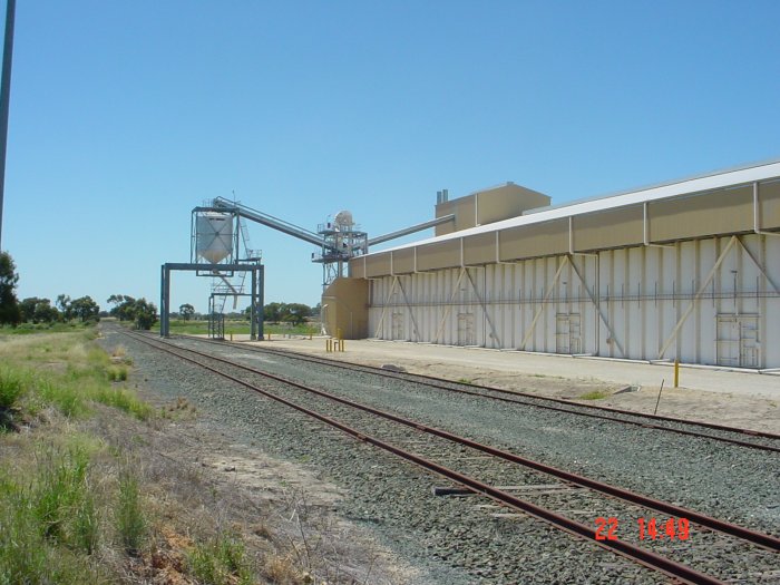 
The grain silo and loading facility at the eastern end of the location.
