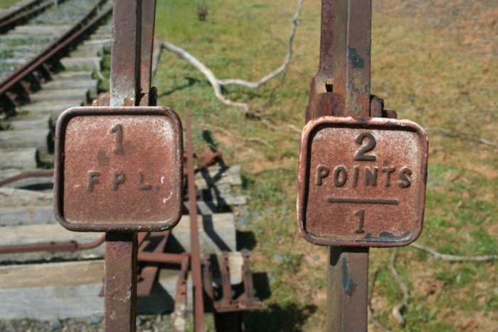 The name plates on the levers of Frame B.