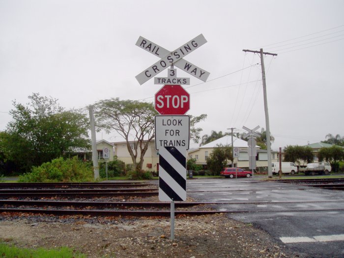 The level crossing at the northern end of the station.
