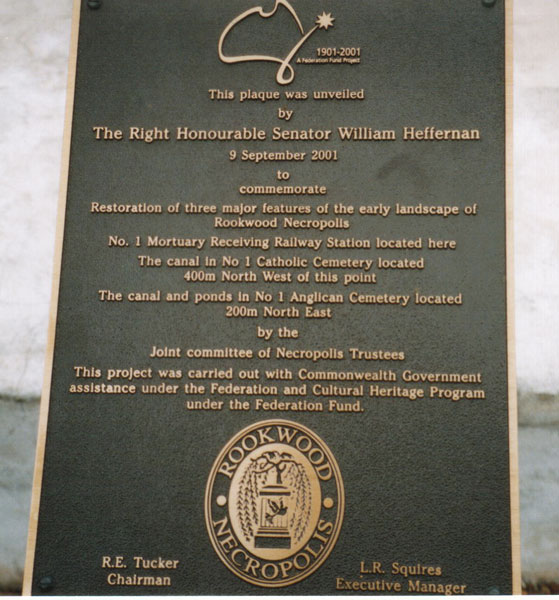 
A nearby plaque commemorating the restoration of some of the original
structures om 2001.
