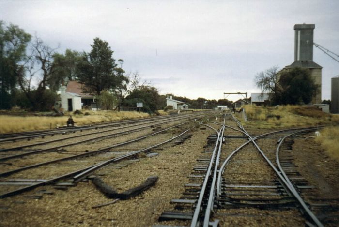 
A view of the yard at Oaklands looking south.  The tracks to the left are
broad gauge, with a dual gauge line in the foreground.  This view is looking
towards Victoria with the station in the background.
