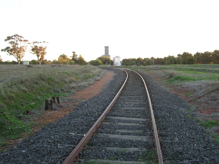 The view looking south as the former standard gauge line (now broad gauge) enters the yard.