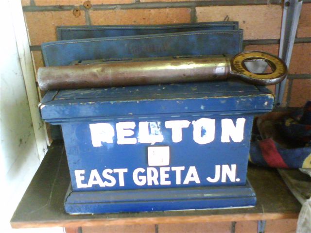 The staff and ticket box at the Penton Signal Box.