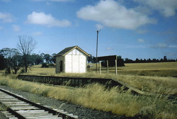 
Standard design of the branch lines is shown in this 1980 photo of Pleasant
Hills 5 years after the line's closure. The station was located on the down
side of the line.
