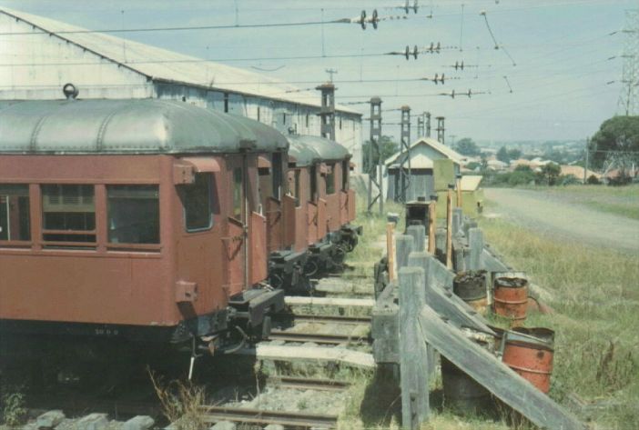
A line-up of "Red Rattlers" (suburban single-deck electric trains)
taken in the Car Sidings at Punchbowl.
