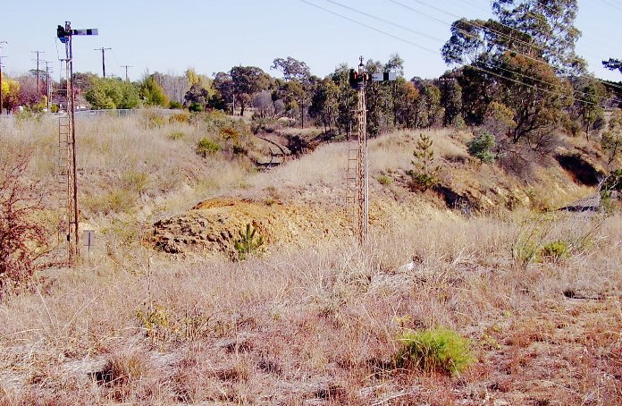 A view of the junction of the Bombala (now truncated to Royalla) and the Canberra branch lines in separate cuttings just west of the Queanbeyan station.  The Bombala branch is on the left and the Canberra branch on the right.