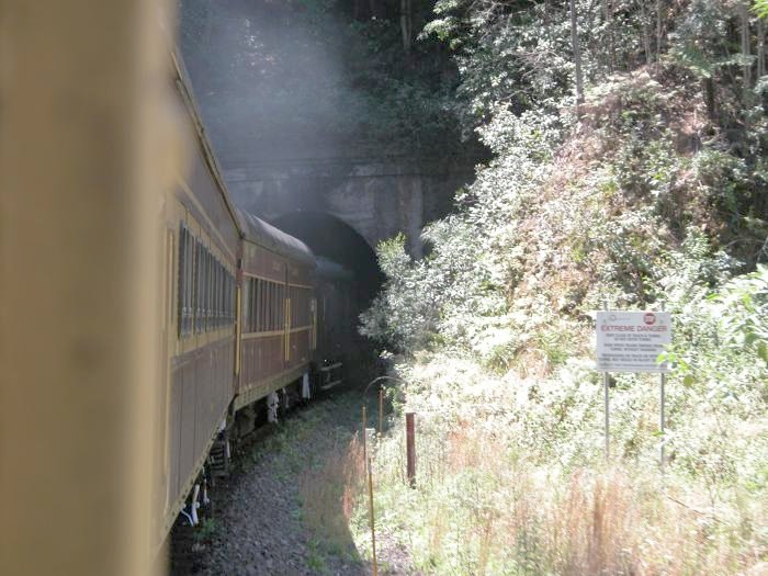 The view from a steam train entering the northern portal of Red Hill No 2 tunnel.