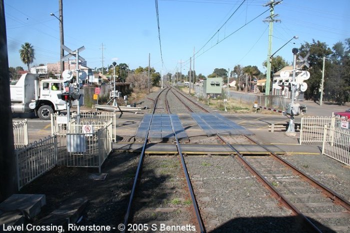The level crossing at the Sydney end of Riverstone Station.