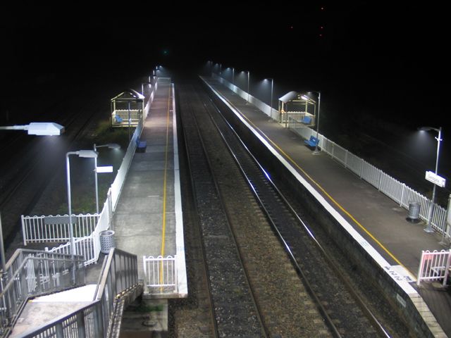 
A great night-time shot of the station, looking down the line.
