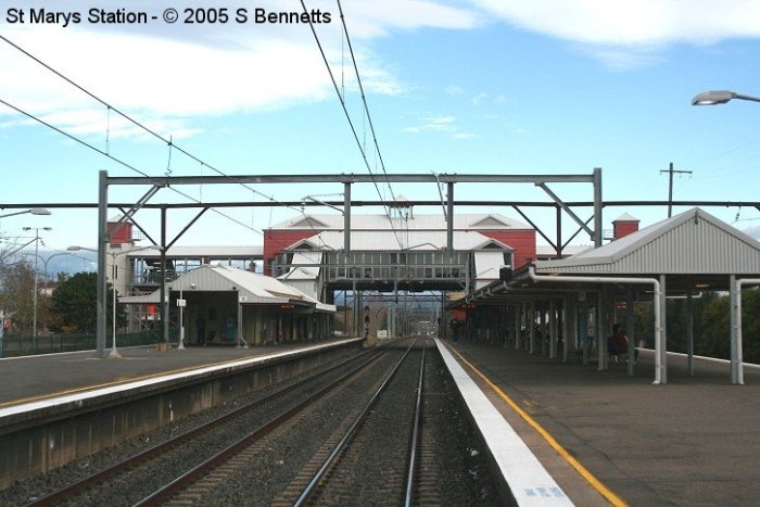 The view of the eastern side of St Marys station looking in a westerly direction from the rear of a city bound train.
